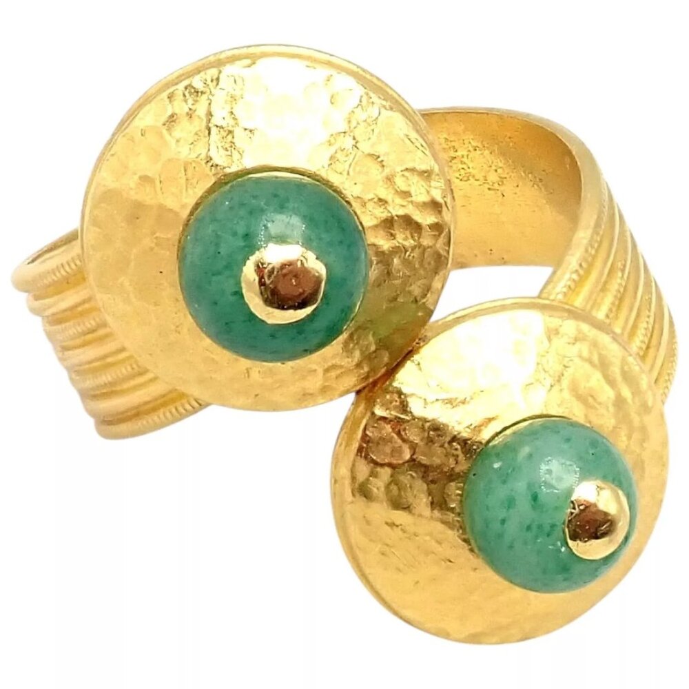 Authentic! Ilias Lalaounis Greece 22k Yellow Gold French Nephrite Ring